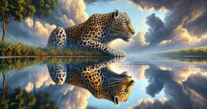 Imagem ilustrando 'A Leopard Can’t Change His Spots', com um leopardo em seu habitat natural, representando a ideia de características inerentes e imutáveis