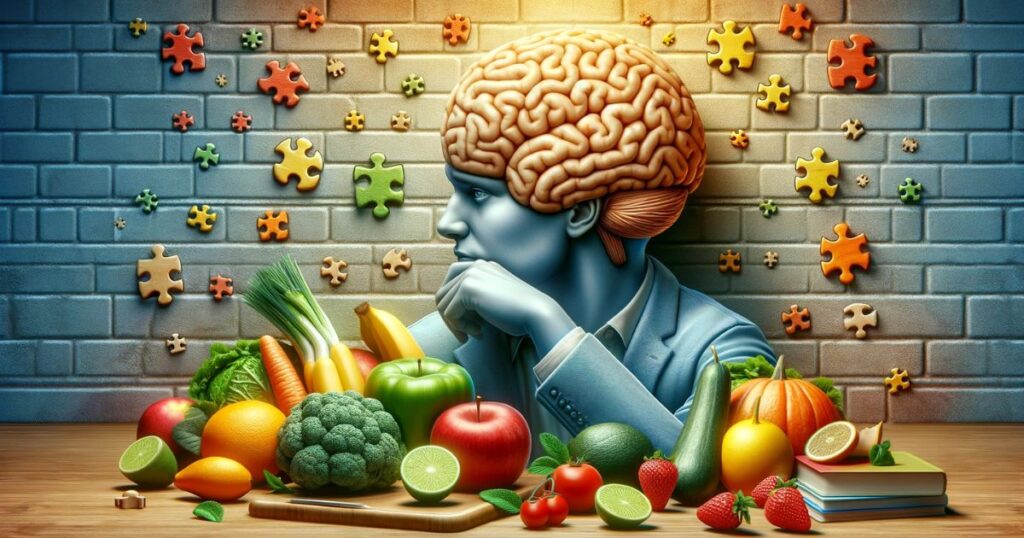 Imagem representando 'Food for Thought', com elementos visuais que simbolizam a nutrição da mente com ideias e reflexões, incentivando o pensamento crítico